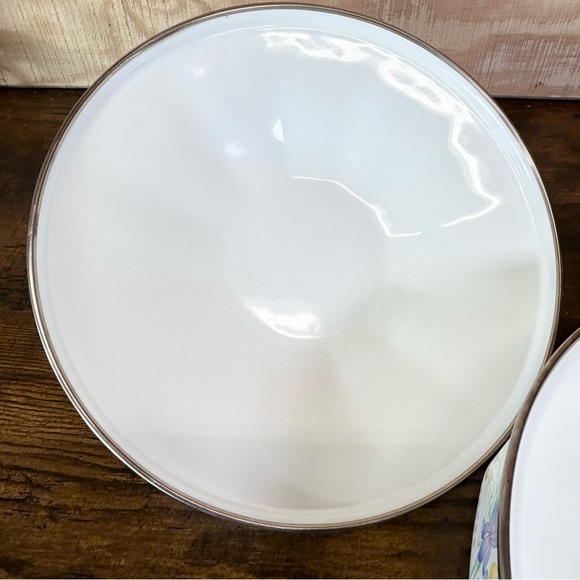 Enamel Sarma Studios Victorian Flowers vintage pan with double handles & lid - Picture 9 of 16